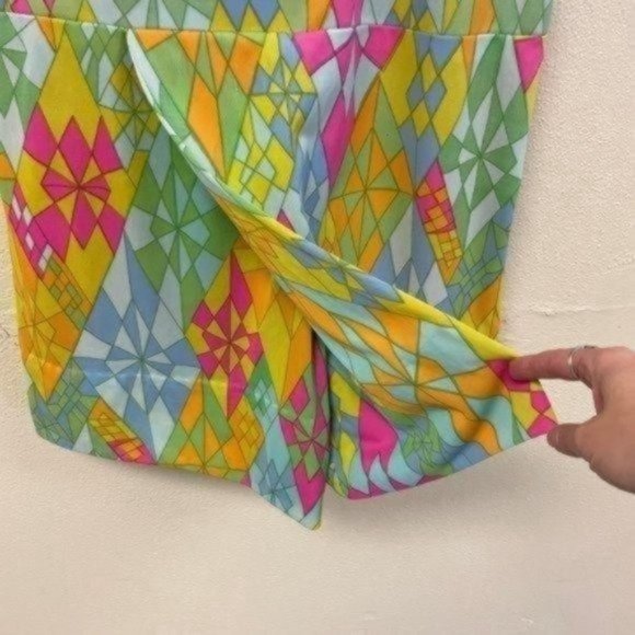 PRICE FIRM Vintage 70s Bright Multicolored Romper Skort Dress | Size L/XL - Picture 9 of 12
